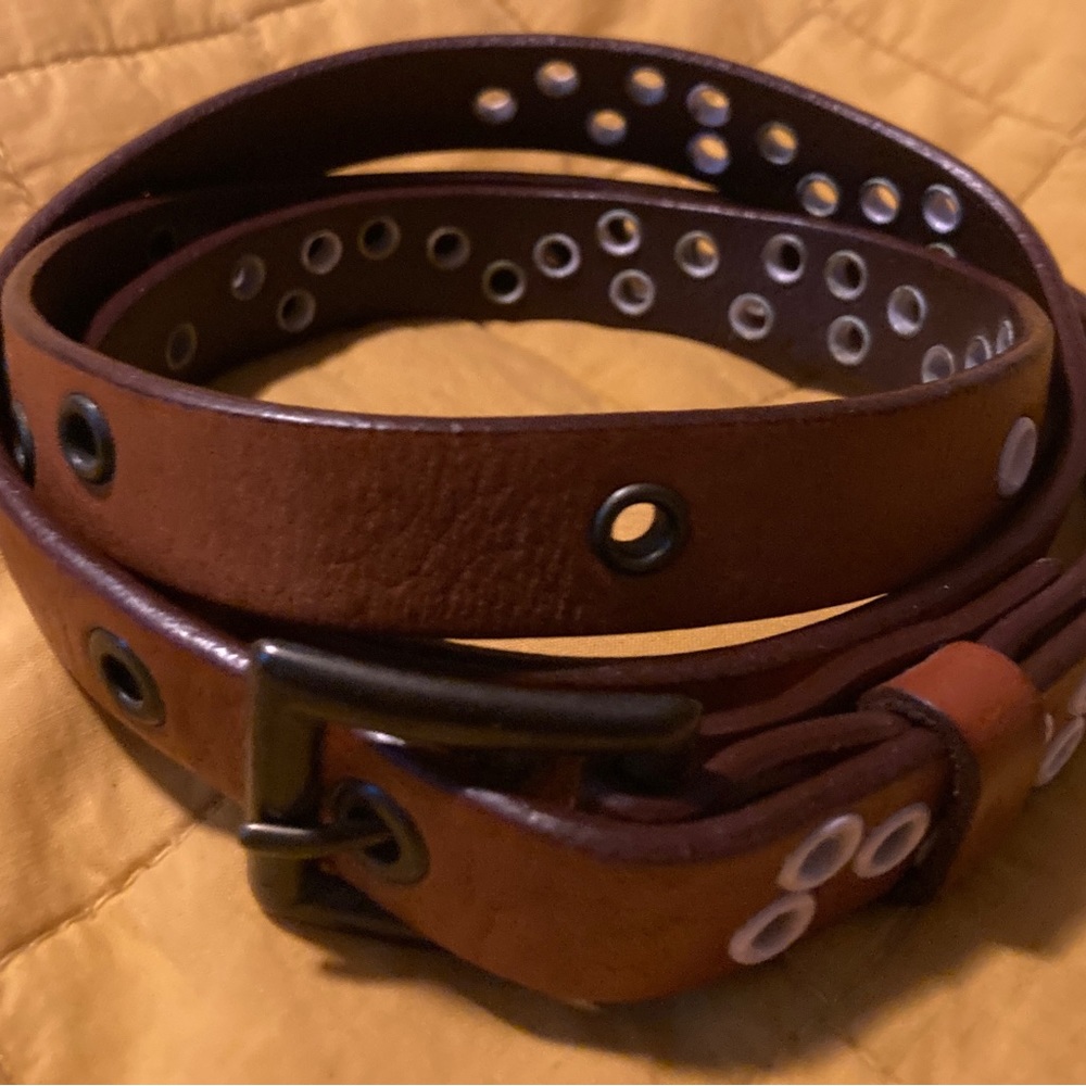 Leather Belt Metal Studs Grommets Brown Belt 41'5" L